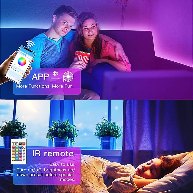 TJOY 50ft Bluetooth LED Strip Lights, Music Sync 5050 LED Light Strip RGB Color Changing LED Lights Strip with Phone Remote, LED Lights for Bedroom Kitchen TV Party TIKTOK DIY (APP+Remote +Mic) - Image 4