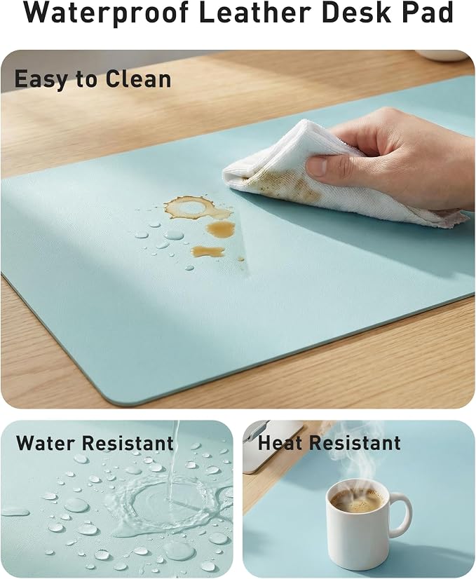 Aothia Faux Leather Desk Mat - Large Mouse Pad, Non-Slip PU Leather Blotter, Waterproof Writing Surface for Office and Home (Blue Topaz, 40" x 24") - Image 7