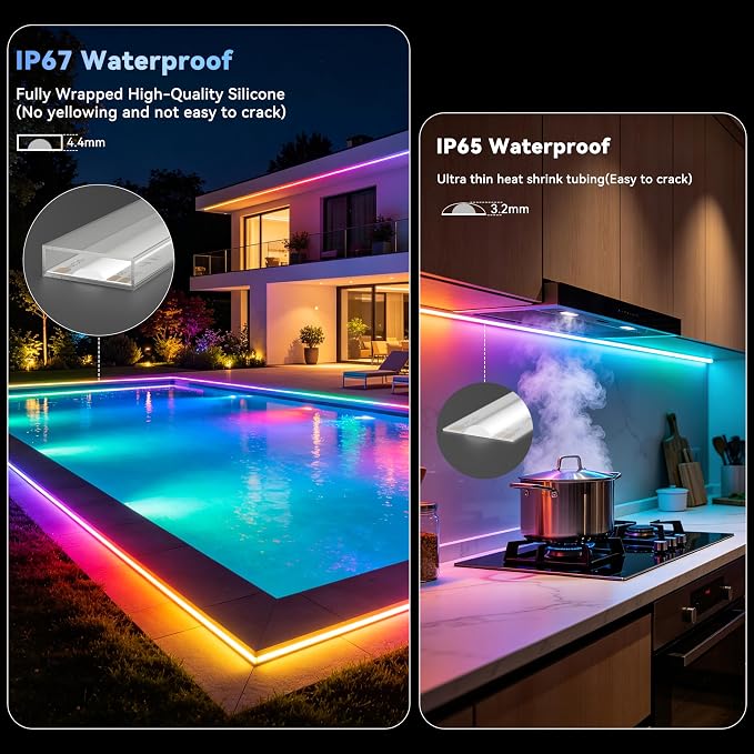 PAUTIX IP67 Waterproof RGB Smart IC COB LED Strip Light, Chasing Color RGB COB LED Lights, UL-Listed Addressable 24V Multicolor 32.8ft, for Outdoor Indoor Lighting Projects(Without Controller&Adapter) - Image 2