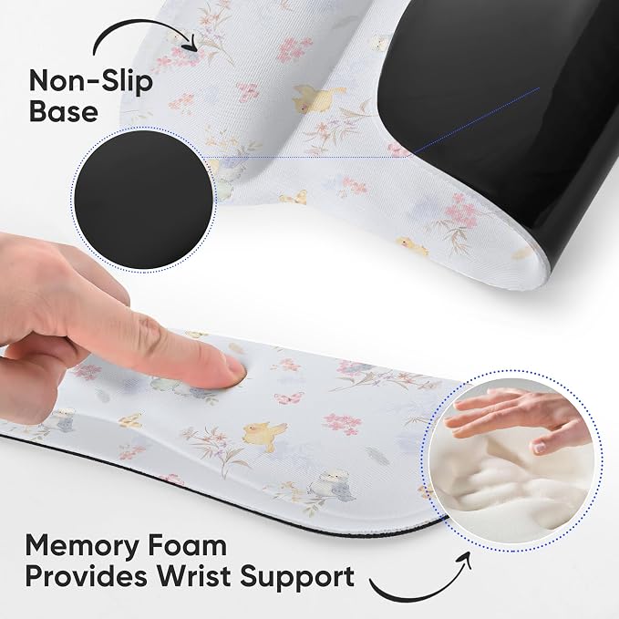 Ergonomic Memory Foam Keyboard Mouse Pad Set with Wrist Rest Support,Non-Slip Hand Wrist Cushion for Laptop/Notebook/Desktop/Computer/Gaming/Office,Easy Typing& Pain Relief (Birds) - Image 5