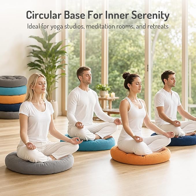Meditation Cushions Set of 2, Large Floor Pillow for Adults, 22 Inch Round | Reading nook use, Zen relaxation, Tatami seating, Corduroy cover, 3.5 in thick, Shredded memory foam fill, Grey yoga pad - Image 6