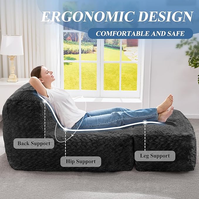 Hobestluk Large Bean Bag Chairs Sofa for Adults Giant BeanBag Couch Lounger | Ergonomic Design,Memory Foam,Washable Cover,Oversized Comfy Chaise Lounger Boneless Couch Lounging Dorm | Chevron Black Large - Image 6