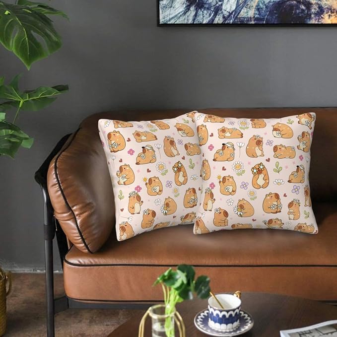 Capybara Throw Pillow Covers Set of 2, Soft 18x18 Inch Pillow Cases, Capybara Gifts for Girls, Home Decor for Living Room Bedroom Kids Room (capybara1) - Image 3