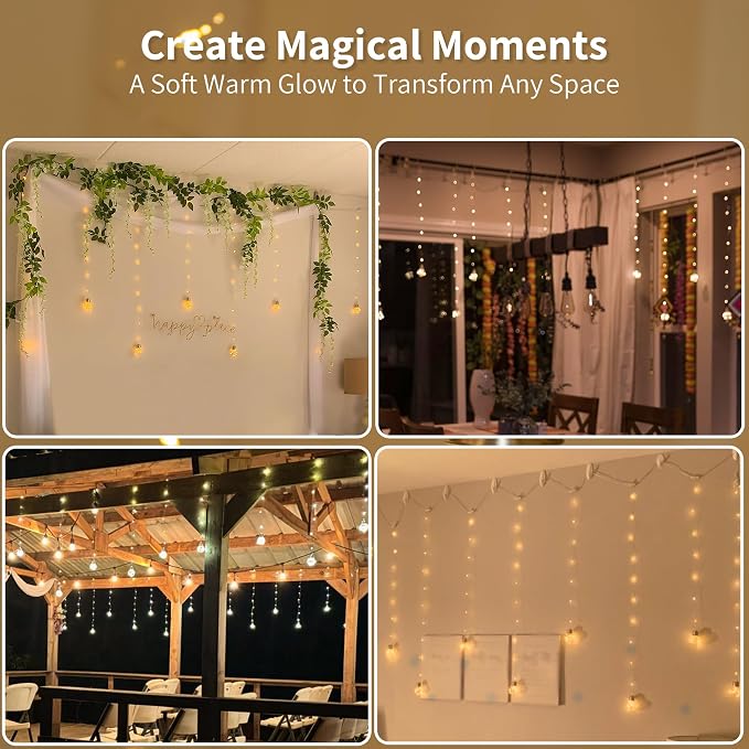 YOLIGHT Wishing Ball Curtain Lights 200 LED Window Curtain String Lights with Remote, USB Battery Powered Twinkle Globe Fairy Lights for Wedding Party Bedroom Christmas Decoration (Warm White) - Image 8