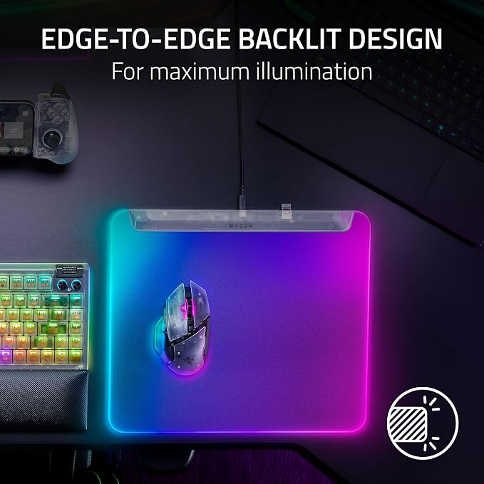 Razer Firefly V2 Pro Fully Illuminated RGB Gaming Mouse Mat: Backlit Design - 15 Zone Chroma Lighting - USB 2.0 Port - Detachable USB Type C Cable - Micro Textured Surface - Anti Slip Base - Image 2