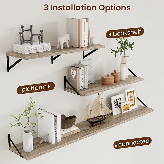 Axeman 12 Inch Deep Floating Shelves for Wall - 36 Inch Wide x 12 Inch Deep Wall Shelves Set of 2 - Rustic Grey Wood Floating Shelves for Living Room - Image 4