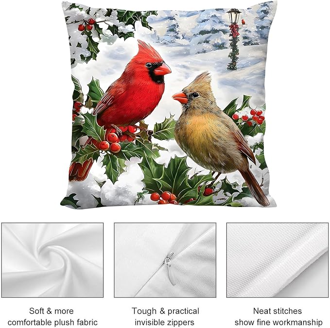 Winter Cardinal Birds Christmas Throw Pillows Cover 18x18 Set of 2 - Image 6