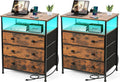 3-Drawer LED Nightstand Set 2 with Charging Station, Rustic Brown by PATAVOT