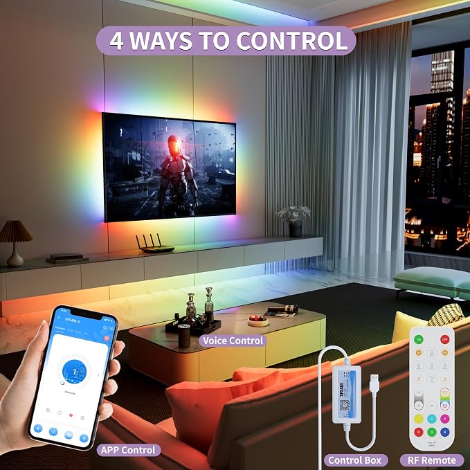MIWISE RGB Smart IC COB LED Strip Lights Chasing Color, USB LED Strip Light Addressable, Rainbow Effect with Music Sync, App Control, Compatible with Alexa and Google for TV, Bedroom, Cabinet, 9.84ft - Image 2