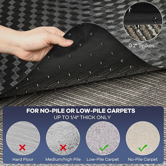 BesWin Office Chair Mat for Carpet, 48" x 36" Computer Desk Chair Mat for Low Carpeted Floors, Thick and Sturdy Carpet Protector for Rolling Chairs, Easy Glide Floor Mat for Home, Gaming (Black) - Image 3