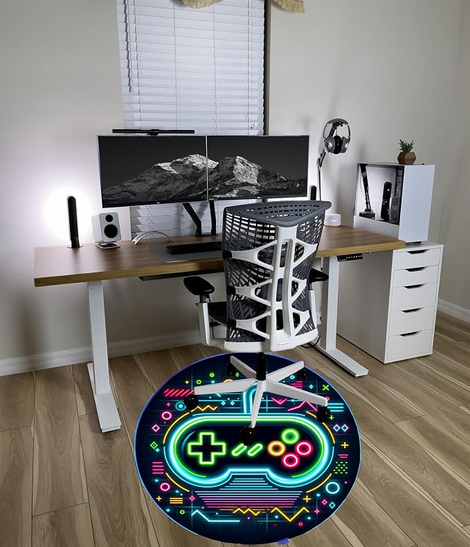 Gaming Chair Mat for Hardwood Floor Circle RGB Gaming Lights (Retro Controller 47”) - Noise Cancelling, Anti-Slip Gamer Floor Mat – Scratch Resistant Computer Gaming Mat for Chair - Image 8