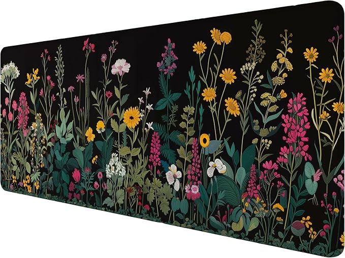 Floral Desk Pad Mouse Pad Weeds Flower Aesthetic Wildflower Mousepad XL Large Gaming Mouse Pad Laptop Keyboard Mat Desk Pad Office Home Decor for Women Girl 31.5"x11.8" by Unknown