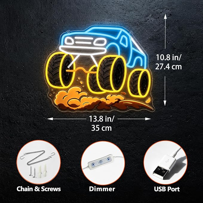CULOIS Monster Truck Neon Sign for Boys Room, Dimmable LED Car Neon Light - Image 9