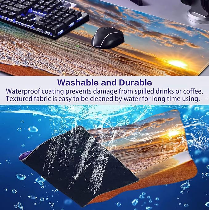 Sunset Beach Large Gaming Mouse Mat with Stitching Edges, Office Desk Mat | Large Extended Mouse Pad; Full Desk Coverage; Waterproof Coating; Stable Anti-Slide Base For Gaming, Office, Study Daily Use - Image 7