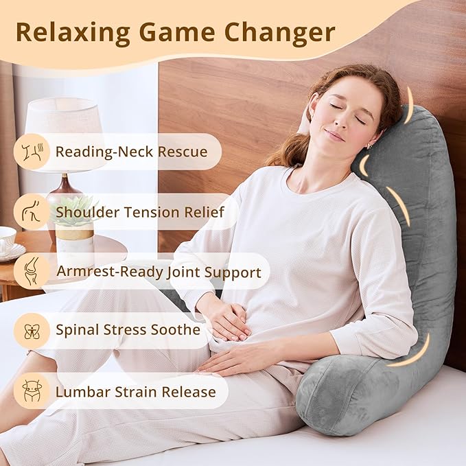 Sasttie Reading Pillow for Bed, Back Pillow for Sitting Up, Dark Grey - Image 6