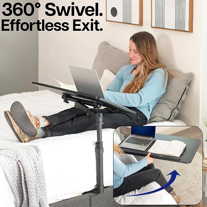Height Adjustable Under Mattress 30 inch Bedside Desk, Works with Lofts and Beds Without Frames, Tilting Desktop, Fits Laptops, Books, and More, Black - Image 5