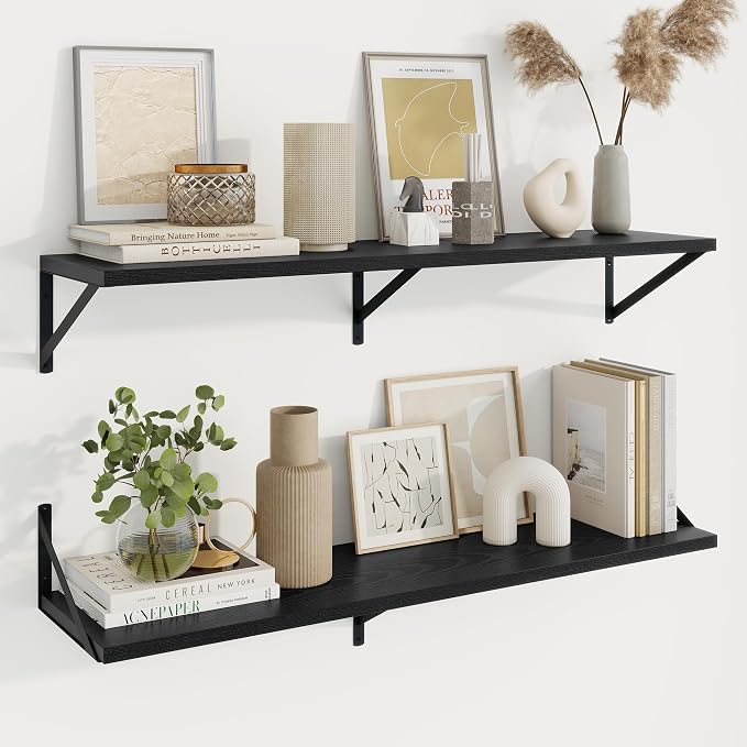 Axeman Deep Floating Shelves, 40'' x 10'' Black Wall Shelves Set of 2 by Axeman