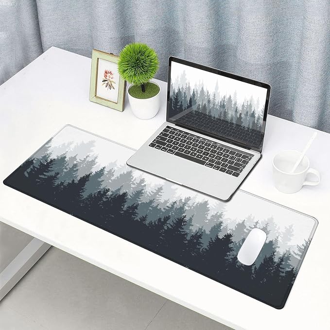 Gaming Mouse Pad Large, Keyboard Mouse Mat Desk Pad, Non-Slip Rubber Base with Stitched Edges Mousepad, 31.5X11.8 inch Misty Forest Tree - Image 6
