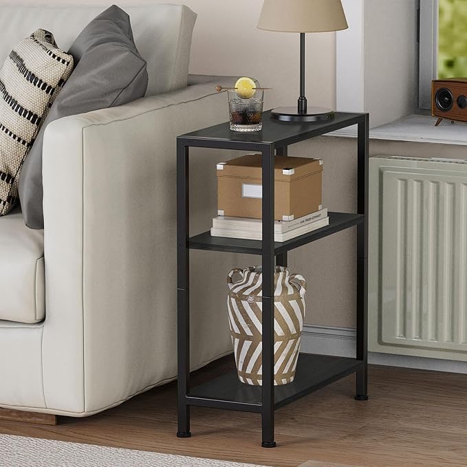 3-Tier Side Table, Small EndTable, Sofa SideTable for Narrow Spaces, Slim EndTable, NightstandTable, Skinny Bedside Table, for Living Room, Bedroom, Office, Black - Image 2