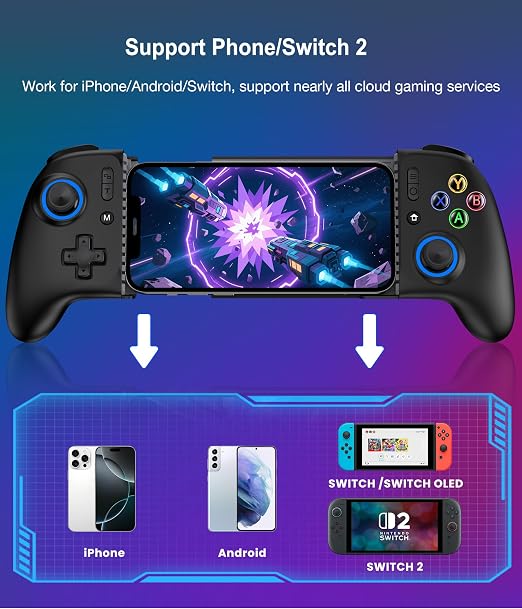 LIFUFUTEE Mobile Gaming Controller for iPhone/Android, Wireless Phone Controller with Hall Joysticks/Triggers, Mobile Controller Support Phone Case for Xbox Game Pass, Steam Link & More, Black - Image 5
