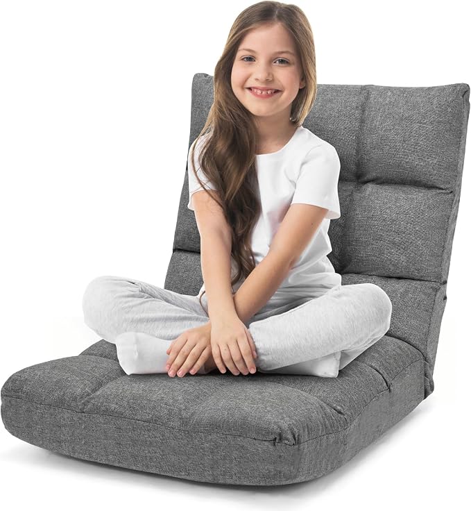ERGOMASTER Floor Gaming Chair with Back Support 14 Adjustable Positions Folding Recliner Alloy Steel Frame High Resilience Sponge & Linen Fabric Couch Recliner for Playing Reading for Adults, Kids by ERGOMASTER