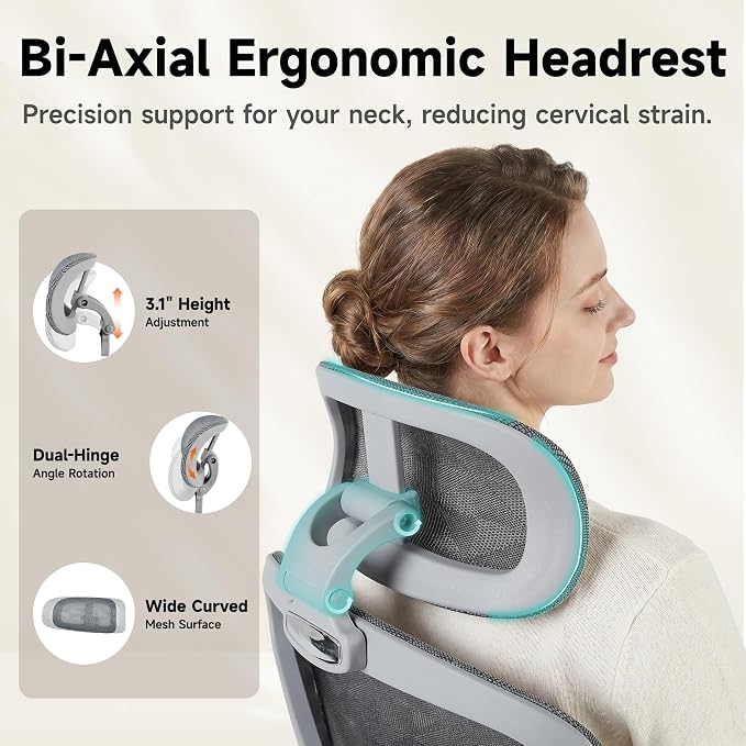 Korser Ergonomic Mesh Office Chair with Footrest, Big and Tall Desk Chair with 4D Flip-Up Arms, Auto-Tracking Lumbar Support, 3D Headrest, High Back Computer Gaming Chair for Home Office, Grey - Image 5