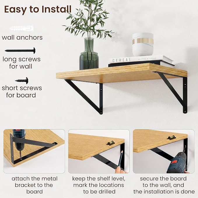 Axeman Deep Floating Shelves, 18'' x 12'' Oak Wall Shelves Set of 2 - Image 6