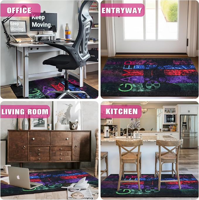 Gaming Chair Mat for Hardwood Floor 48"X 60" Heavy Duty Office Desk Chair Rug for Under Game Rolling Chairs Computer Decor Protect Mats Low Pile Non-Slip Rubber for Carpet & Tile Floor-Game - Image 7