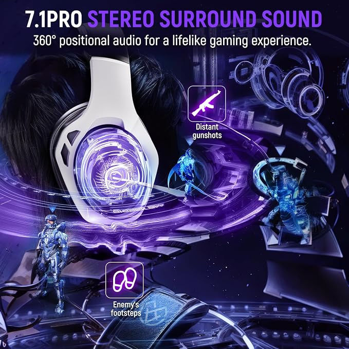 Tatybo Wireless Gaming Headset for PS5, Dual Mode, Low Latency, Black White - Image 5