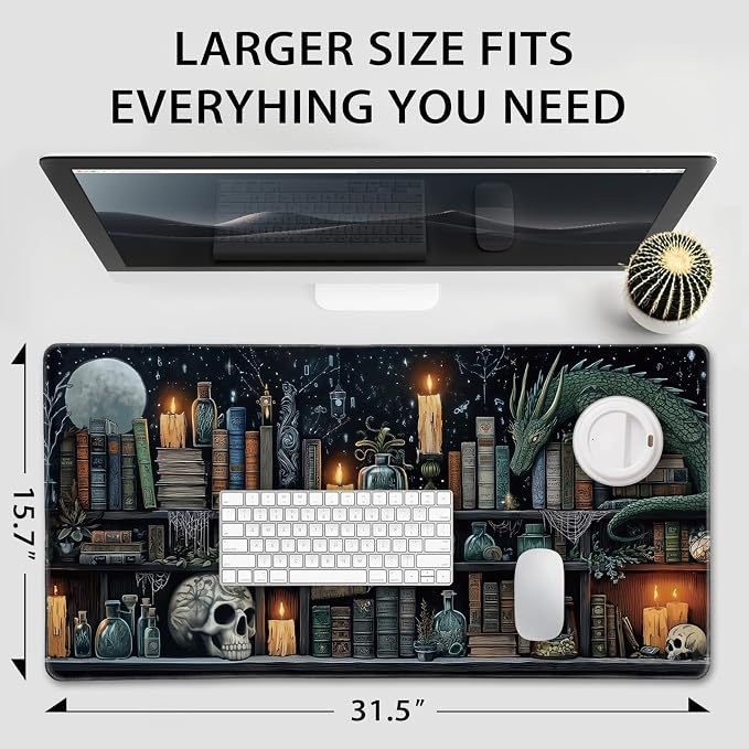 Mystical Gothic Library Large Gaming Mouse Pad Desk Mat 31.5x15.7 | Extended Mousepad, Non-Slip Rubber Base , Stitched Edges, for Computer/Laptop/Office/Home - Image 4