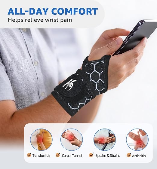 HiRui Upgraded 3D Knit Breathable Wrist Brace Wrist Wrap, Extended Length Adjustable Compression Strap, Elastic Support for Wrist Pain Relief, Carpal Tunnel, Sports, Gym & Daily Use (2, Black) - Image 5