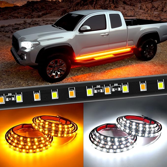 Nilight Truck Running Board Lights 2PCS 60 Inch LED Side Maker White Courtesy Light & Sequential Amber Turn Signal Lighting Strips Kit for Trucks Pickup SUV by Nilight