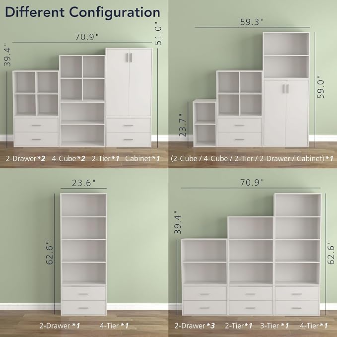 Homes: Inside + Out Apexa 3-Tier Cube Storage Organizer Shelves, Stackable Wood Bookcase Fits Cubby Bins for Organization, Dorm Teen Room Decor & Home Office, White - Image 10