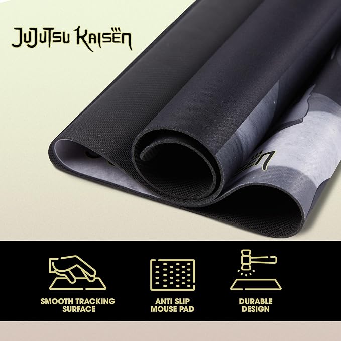 Jujutsu Kaisen Large Gaming Mouse Pad 31"x15" XL Computer Desk Mat, Anime | Jujutsu Kaisen anime gaming mouse pad, Oversized 31x15in , smooth fabric top, stitched edges, non-slip rubber base. - Image 5