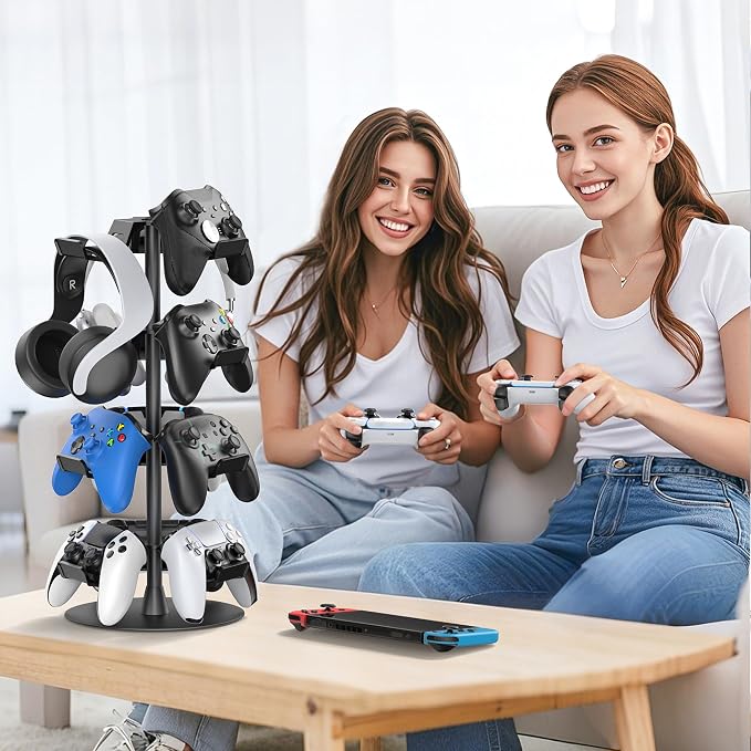 Headset Stand 4 Tiers for Desk, Rotatable Gaming Controller Stand for PS5/PS4/Xbox/Switch2/PS Portal/Phone, Universal PC Gamer Gift Accessory Controller/Headphone Holder for 12 Packs Controller - Image 6