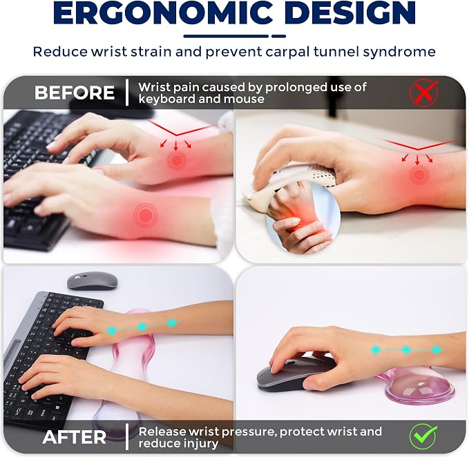 Gel Wrist Rest for Keyboard and Mouse, Wrist Rest for Keyboard, Mouse Wrist Support, Pain Relief, Cool Touch, Non-Skid, Keyboard and Mouse Wrist pad Set - Image 3