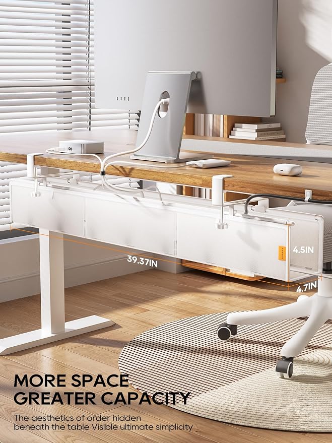 39" No Drill Under Desk Cable Management Tray (White) - Image 2