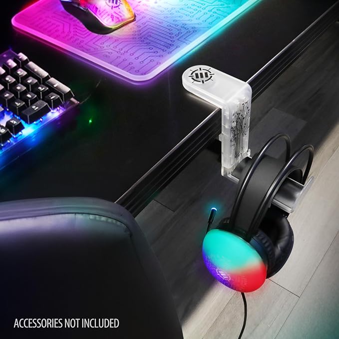 ENHANCE Voltaic 2 PC Gaming Headphone Holder - Desk Headphone Hanger Esports Headset Holder with Adjustable 360 Rotation, Under Desk Hook Clamp, Universal Fit - Built in Cable Clip Organizer - Clear - Image 8