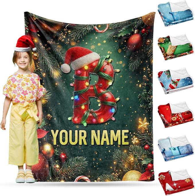 Ship Next Day, Custom Christmas Blanket - Merry Christmas Personalized Blanket, Xmas Gifts for Family Mom Dad Daughter Son Grandkids, for Teen Girls Women Man, Stocking Stuffers by Unknown