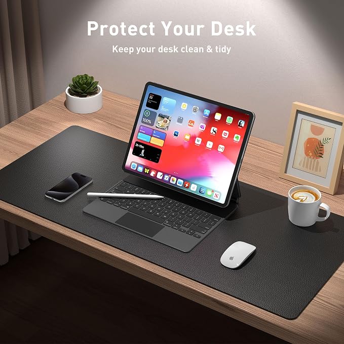 Aothia Leather Desk Pad Protector, Mouse Pad, Office Desk Mat, Non-Slip PU Leather Desk Blotter, Laptop Desk Pad, Waterproof Desk Writing Pad for Office and Home (Black,36" x 17") (Pack of 2) - Image 3