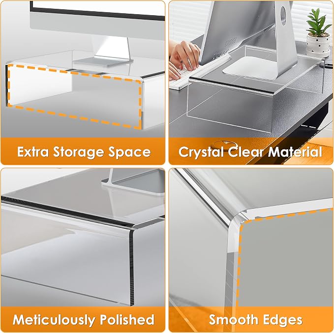 Acrylic Monitor Stand Riser Clear Computer Monitor Stand (Small) | Acrylic Monitor Stand Riser Clear Computer Monitor Stand - Image 3
