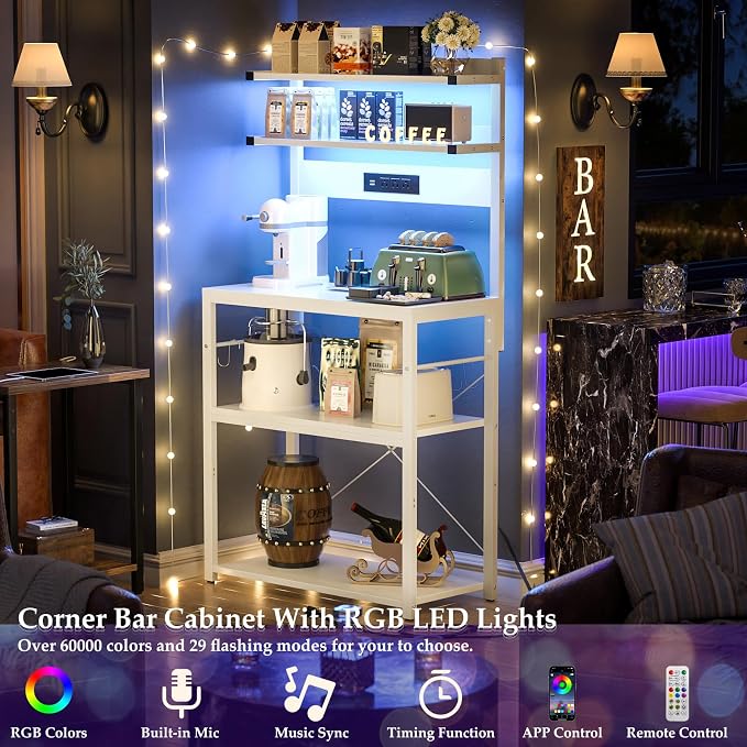 Aheaplus Bakers Rack with Power Outlet & RGB LED, 5-Tiers Coffee Bar Table - Image 2