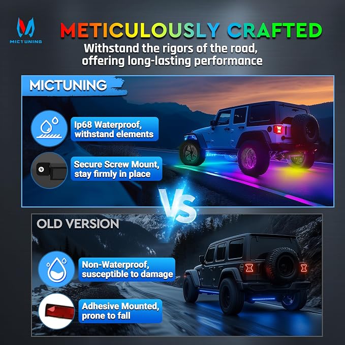 MICTUNING 8Pcs N8+ Chasing Color RGB+IC Underglow Neon Accent Strip Lights, 12V Multi DreamColor Music Soundsync Exterior Underbody Lights for Car, Wireless App & Remote Control, 2 Years Warranty - Image 5