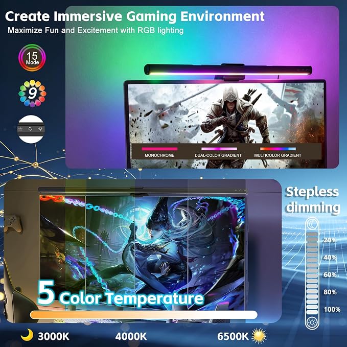 16.6" RGB Monitor Light Bar, LED Lighting for Flat Computer Monitors - Image 3
