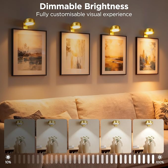 4-Pack Picture Lights for Wall, Rechargeable Cordless Poster Lights, Gold - Image 3