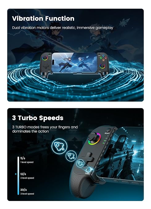 Wireless Phone Controller for iPhone/Android with Hall Joystick, Moblie Controller for iPhone Support Xbox Game Pass, Steam Link, Call of Duty, Roblox, Handheld Gaming Gamepad, Nintendo DS Consoles - Image 5