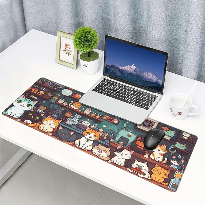 Gaming Mouse Pad Desk Pad,Extended Big Mouse Pad,31.5x11.8 Inch Long Computer Keyboard Mouse Mat Mousepad with 3mm Non-Slip Base and Stitched Edge for Gaming and Office… (cat) - Image 7