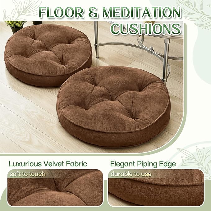1 MIDDLE ONE Floor Pillow Set of 2, Memory Foam Meditation Cushion, Floor Cushions for Adults Sitting, Large Round Seat Cushions for Yoga, Living Room, 20x20 Inch (Round | Brown) - Image 3