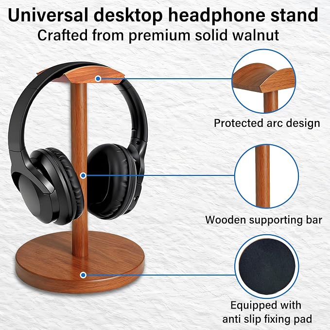 Solid Walnut Wood Headphone Stand with Storage Base | Universal Wooden Headset Holder for Gaming & Office,Compatible with Bose,Sony,Sennheiser,Razer,Beats,PS5 - Image 5
