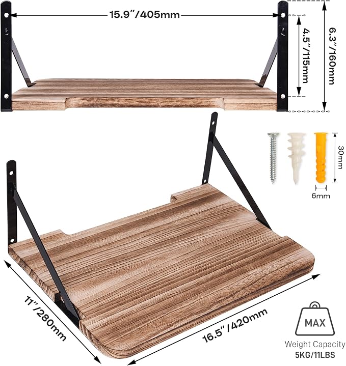 Projector Shelf,16.2" x 11"(L*W),Router Wall Mount Floating Shelf,Projector Mount Rack Holder,Modem Cable Box for Xbox Series PS5 PS4 Wood SS1 - Image 3